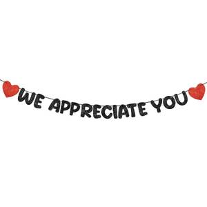 lot 14473 image: Fulmoon Pre Strung We Appreciate You Glitter Banner Appreciation Week Party Decoration for Employee Doctor Nurse Parents Teacher Coworker Staff Thank You Sign Party Decorations (Black)