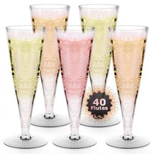 lot 14487 image: Lazyshine Plastic Champagne Flutes Disposable Wine Glasses - 40 Pack 4.5Oz Clear Mimosa Cocktail Cups Bulk for Wedding Womenfts Day Party Supplies Engagement Decor, Copas De Plastico Para Brindis
