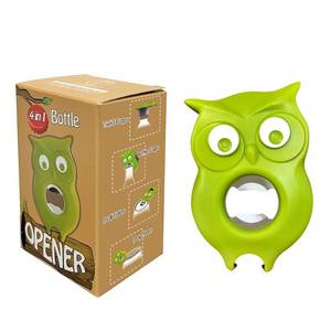 lot 14492 image: 4-in-1 Manual Owl Bottle Opener - BPA-Free Multi-Function Opener for Bottle Caps, Jars, Pull Tabs and Twist Caps, Ergonomic Design for Kids, Seniors and Weak Hands (Green)