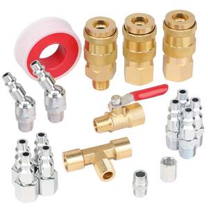 lot 14496 image: Hromee 18 Pieces Air Coupler and Plug Kit, 14-Inch NPT Air Hose Fittings and Compressor Accessories with Universal Quick Coupler, Brass Ball Valve, Swivel Air Plug and Tee Pipe Fitting
