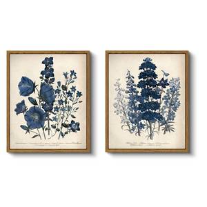 lot 15411 image: VIYYIEA 2 Pcs Framed Canvas Wall Art, Blue Botanical Antique Art Prints, Bathroom Bedroom Kitchen Country Farmhouse Vintage Retro Cottage Decor, 9x11inch, Set of 2