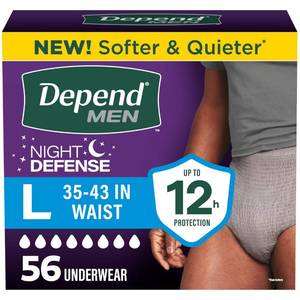 lot 15414 image: Depend Night Defense Adult Diapers, Incontinence Underwear for Men, Disposable, Overnight, Large, Grey, 28 Count (2 Packs of 14), Packaging May Vary