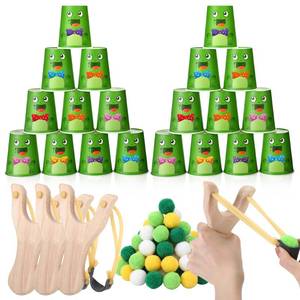lot 19314 image: Hollowfly 4 Sets Frog Games Stacking Cups Set with 50 Frog Cup 3 Wooden Slingshot 24 Vibrant Felt Pom Poms for Party Favors Supplies Decorations Gifts