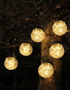 lot 19318 image: PARTPHONER Solar Lanterns Solar Lights Outdoor Waterproof 6-Pack, Solar Powered Hanging Lights Cracked Glass Hanging Globes for Christmas Decoration, Shepherd Hook, Garden Tree Ornaments