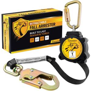 lot 19324 image: TRSMIMA Fall Protection Retractable Lanyard - 10FT Construction Self-Retracting Lanyard Fall Arrest Safety Roofing Carbineer Swivel Top Steel Snap Hook