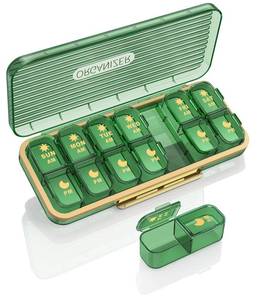 lot 20119 image: Pill Organizer 2 Times A Day, 7 Day Am Pm Pill Box - Acedada Weekly Pill Organizer with Separate Container, Portable Daily Medicine Planner Dispenser Case for Vitamin, Fish Oils, Supplements, Green