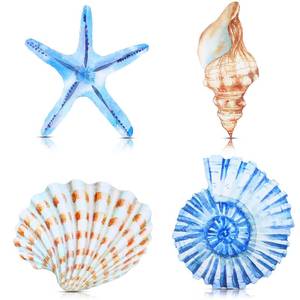 lot 20133 image: Yookeer 4 Pcs Beach Wall Decor, Wooden Seashell Starfish Wall Decoration, Ocean Coastal Nautical Decorative Art, Rustic Seaside Theme Art for Bathroom Living Room Bedroom Summer Home Decor Gift(Large)