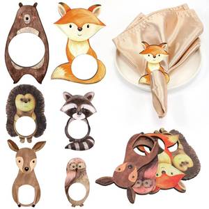 lot 20135 image: Seewey 12 Pcs Woodland Animals Wood Napkin Rings Baby Shower Decorations Wood Animal Napkin Rings Cute Table Decor for Woodland Safari Jungle Themed Baby Shower Supplies Holiday Parties