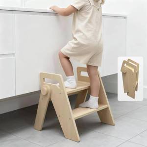 lot 20137 image: Wooden 2 Step Stool for Toddler Kids Bathroom Foldable 2-Step for Toilet Potty Training, Child Stepping Stool for Kitchen Nursery Bedroom