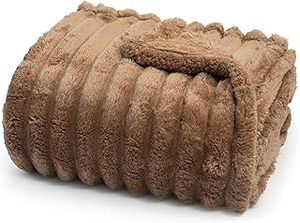 lot 5069 image: EXQ Home Brown Faux Fur Blanket Set 59x46 in
