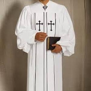 lot 20099 image: White Religious Ceremonial Robe with Cross and Black Buttons Small