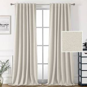 lot 1737 image: H.VERSAILTEX 100% Blackout Linen Look Curtains for Bedroom 84 inch Light Blocking Drapes with Double Face Linen Back Tab Loop Pocket Textured Burlap Curtains for Living Room 2 Panels, Heather Ivory