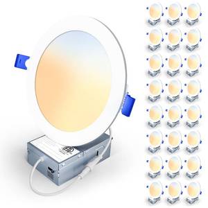 lot 1756 image: Veriligt 24 Pack 6 Inch 5CCT LED Recessed Light, Silm Canless Recessed Lighting, Dimmable, Damp Rated, 2700K-5000K Selectable, Wafer Ceiling Downlight with Junction Box, 1200LM, 12W 120V, ETL&FCC