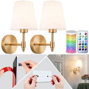 lot 1785 image: slywise Peel and Stick Wall Sconces, Stick On Wall Sconce Set of 2, Battery Operated Wireless Adhesive Wall Lights, Corn Bulb with 10000mAh Battery, Easy Install for Bedroom Living Room Wall Decor