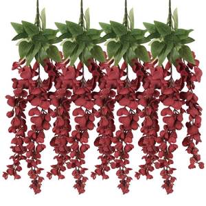 lot 1792 image: IPOPU Fake Silk Wisteria Flower 4PCS Artificial Red Wisteria Hanging Flowers Outdoors 23.6inch Faux Hanging Flower for DIY IndoorsOutdoors Wedding Wall Arch Party Decor(Red)