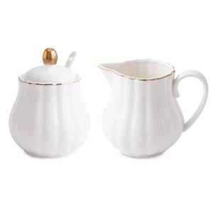 lot 1794 image: Agyiuns Ceramic Sugar and Creamer Set, 3 Piece with Cream Pitcher, Sugar Bowl with Lid and Spoon,Coffee and Tea Serving Set (White with gold line)