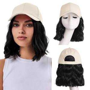 lot 2158 image: AISI QUEENS Hat Wig Hat with Hair Attached for Women Cap with Hair Attached for Women Baseball Cap Wig Extensions Short Wave Synthetic Adjustable for Daily Use��14inch��