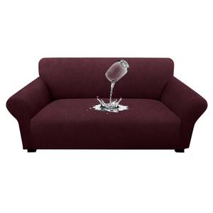 lot 2173 image: GlideSpirit Waterproof Stretch Spandex Loveseat Couch Cover - Non-Slip Soft Sofa Slipcover with Elastic Bottom, Washable Leakproof Furniture Protector for Kids, Pets, Dogs & Cats (Loveseat, Burgundy)