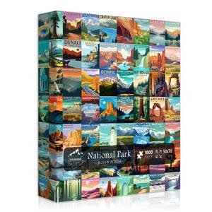 lot 2174 image: National Parks Puzzle for Adults 1000 Pieces, Travel Poster Landscape Puzzle Including Zion Yellowstone Yosemite, Nature Jigsaw Puzzles Scenery Mountain Scene