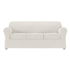 lot 2175 image: Zenna Home Simply Fit 4-Piece Steps Stretch Sofa Slipcover, Ecru