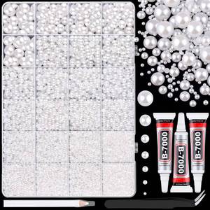 lot 2179 image: 16500Pcs Flatback Pearls for Crafting (White), Assorted Size 23456810mm Half Pearl with 3Pcs 10ml B7000 Jewelry Glue, Bedazzling Kit for DIY Crafts Clothing Tumbler Shoes Embellishment Nail Art