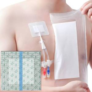 lot 2180 image: Waterproof Shower Cover Shields Dialysis Port Picc Line Chest Catheter PD Peritoneal Dialysis Chemo Non-Stick Center Pad for Feeding Tube Peg G-Tube Patient Bandage Protector, 10x10(Pack of 25)