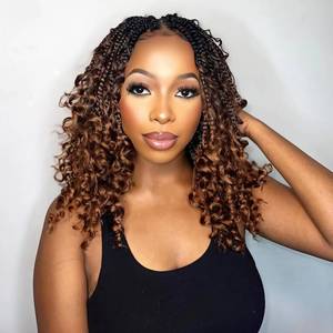 lot 2181 image: Eerya 8 Packs Boho Goddess Box Braids Crochet Hair for Black Women 12 inch Pre-looped Bohemian Crochet Box Braids With Curly Ends Synthetic Crochet Hair Extensions (12 inch, T1B3330)