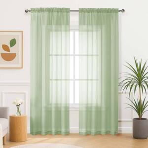 lot 2189 image: Aiyufeng Light Green Sheer Curtains 84 Inches Long 2 Panels Set for Living Room, Light Filtering Green Window Sheer Drapes for Bedroom, Each 42 W x 84 L