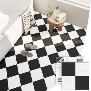 lot 2191 image: ZRJT Peel and Stick Floor Tile 10-Pcs Cover 10 Sq.Ft, Vinyl Flooring Tiles 12 x 12 Matte Self Adhesive Flooring Stickers Waterproof Removable for Renter, Bathroom Living Room, Pure Black&White