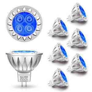 lot 2193 image: ALIDE MR16 GU5.3 Blue Led Bulbs 5W,20W 35W 50W Halogen Equiv,Low Voltage 12V MR16 Blue Color Bulb Spotlights for Outdoor Landscape Flood Yard Garden Tree Pool Step Lighting,Not Dimmable,38 Deg,6 Pack
