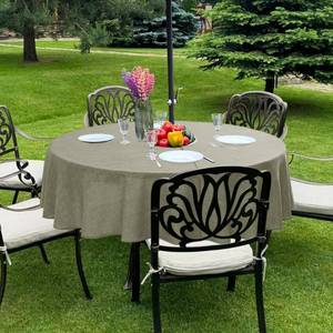 lot 2196 image: Outdoor Tablecloth with Umbrella Hole - Patio Table Cloth Zippered Round 60 Inch, Khaki Linen-Look Polyester Table Cover Water Resistant for Picnic Outside