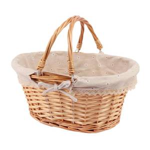 lot 2210 image: Geytetqi Natural Wicker Basket with Linen Lining, 14 Inch Large Wicker Woven Picnic Basket with Handle for Picnic, Camping, Outdoor Party