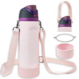 lot 2220 image: SITKOL Silicone Boot Set for Owala Water Bottle 32 oz - Non-Slip Sleeve, Shoulder Strap & Handle Strap, Fits Owala Tumbler & FreeSip, Pink
