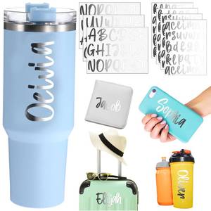lot 2234 image: Humyoun 6 Sheets UV DTF Cup Wrap Name Stickers for Water Bottles Waterproof Custom Vinyl Decals Personalized Lettering Gift Stickers for 14-40oz Tumbler Cups Mugs DIY Craft (Silver)