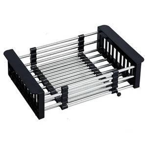 lot 3145 image: COVRA Over Sink Dish Drying Rack, Stainless Steel Drainer for 10.6-18.5 Sinks (Square Sinks ONLY), Kitchen Countertop Organizer for Dishes, Vegetables, and Fruits (Black)