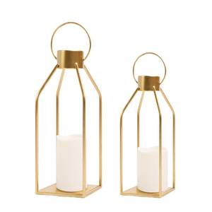 lot 3150 image: HPC Decor Modern Farmhouse Lantern Decor- Gold Metal Candle Lanterns for Christmas- Lanterns Decorative wTimer Flickering Candles for Living Room, Home, Indoor, Outdoor, Table,Fireplace Mantle Decor