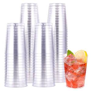 lot 3153 image: JOLLY CHEF 10 oz Clear Disposable Plastic Cups 100 Pack Clear Plastic Cups Tumblers, Heavy-duty Party Glasses, Disposable Cups for Thanksgiving, Party,Fathers Day