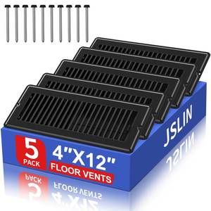 lot 3156 image: 4x12 Floor Regsiter Vent Covers for Home Floor Wall Ceiling - Black with Screws for Easy Installation - Heavy Duty Steel Walkable Finish for Quiet Adjustable Air Vent Cover 4���� x 12����- 5 Pack