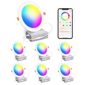 lot 3159 image: Smart Recessed Lighting 4 Inch RGBCW Color Changing 12W LED Recessed Ceiling Lights with Junction Box,1080LM Canless Downlight Compatible with Alexa,Dimmable by Bluetooth Control (6 Pack)