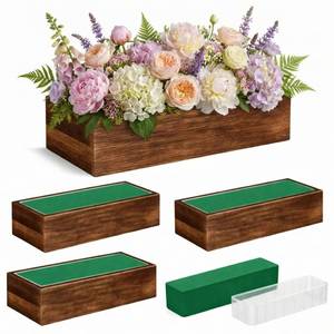 lot 3164 image: Dandat 4 Set Wood Boxes for Centerpieces 12x4 Inch Rectangle Wooden Planter Box Rustic Wood Planter with Removable Plastic Liner Floral Foam Blocks for Centerpieces Home Wedding Garden Decor