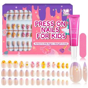 lot 4129 image: Misssix 78 Pcs Press on Nails for Kids, 3 Pack Kid Fake Nail Kit Cute Press on Nails, Old Colorful Flower Glue On Nails Stick On Nails for Girls 8-12 Years