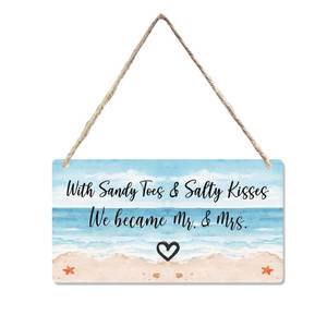 lot 4137 image: CGBHW Beach Wedding Wooden Sign, Wedding Stuff, Engagement Party Ring Bearer Sign, Welcome Mr & Mrs Wed Reception Decorations Hanging Signs Wall Decor for Open Bar Decor 12 x 6 Inch