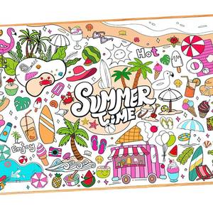 lot 4139 image: Leezead Summer Coloring Poster, 43.3X 31.5 Inch Giant Summer Painting Tablecloth for Classroom Art Activities Party Supplies