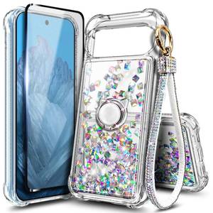 lot 4140 image: WDHD Compatible with Google Pixel 10 Pro XL Case, Crystal Gem  Bling Sparkly Glitter Liquid Cute Cover for Women Girl with Tempered Glass Screen ProtectorRing HolderDiamond Wrist Strap Lanyard