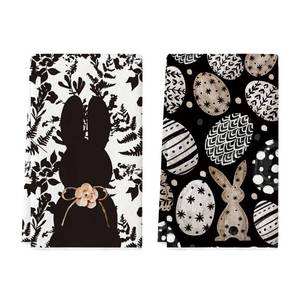 lot 4143 image: Artoid Mode Black Bunny Eggs Flower Easter Kitchen Towels Dish Towels, 18x26 Inch Spring Farmhouse Leaves Decoration Hand Towels Set of 2