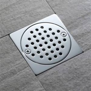 lot 4146 image: Square Floor Drain Brass Shower Drain 3.5 Inch with Grid Grate Cover Applicable in Bathroom, Garage, Basement and Toilet