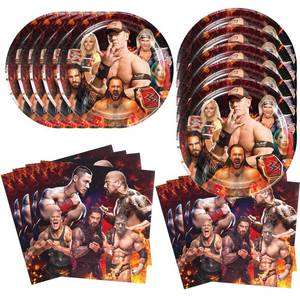 lot 4153 image: TENFEI 40Pcs Wrestling Party Supplies include 20 plates, 20 napkins for Wrestling birthday party decoration