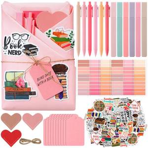 lot 4167 image: Sabary 6 Set Blind Date with a Book Gift Box Supplies Excluding Books Leather Bookmarks Stickers Kraft Tags Pens Wrapping Papers Mothers Day and Teachers Day Graduation Book Lovers Club Gifts(Pink)