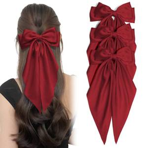 lot 4170 image: 3PCS Wine Red Large Hair Bows for Women Oversized Long Tail Bow Hair Clips Satin Ribbon Bow Hair Barrettes Ponytail Holder Vintage Christmas Date Hair Accessories for Girls Teens