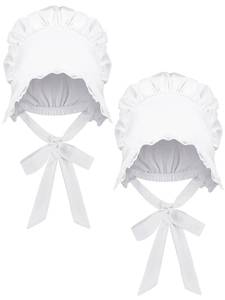 lot 4179 image: JenPen White Bonnet Women Colonial Hat Mob Bonnets Straw Handmaids Cosplay Halloween Costume Lace with Adjustable Straps(Large)